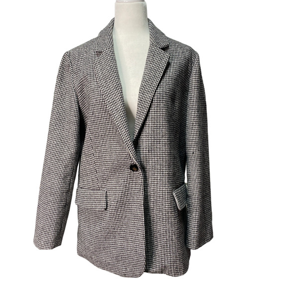 MOD REF Womens Size Large Black Gingham Blazer One Button Notch Collar Lined - Picture 1 of 5